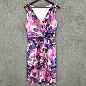 DressBarn Babydoll Dress 14 Purple Floral Chiffon Sleeveless Y2K Fairy Boho Midi